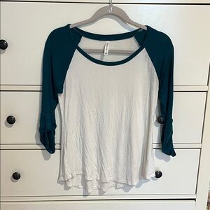 Active USA Teal and White Long Sleeve Raglan Tee